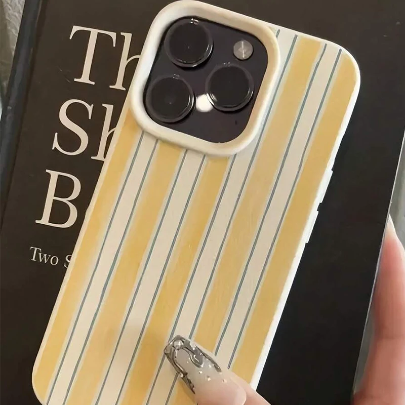 삼성 S25 울트라 5G 케이스, 갤럭시 S24 플러스 S21 FE S23 S22 A56 A54 A53 A55 A35 A36 A16 커버용 화이트 옐로우 & 블루 스트라이프 케이스