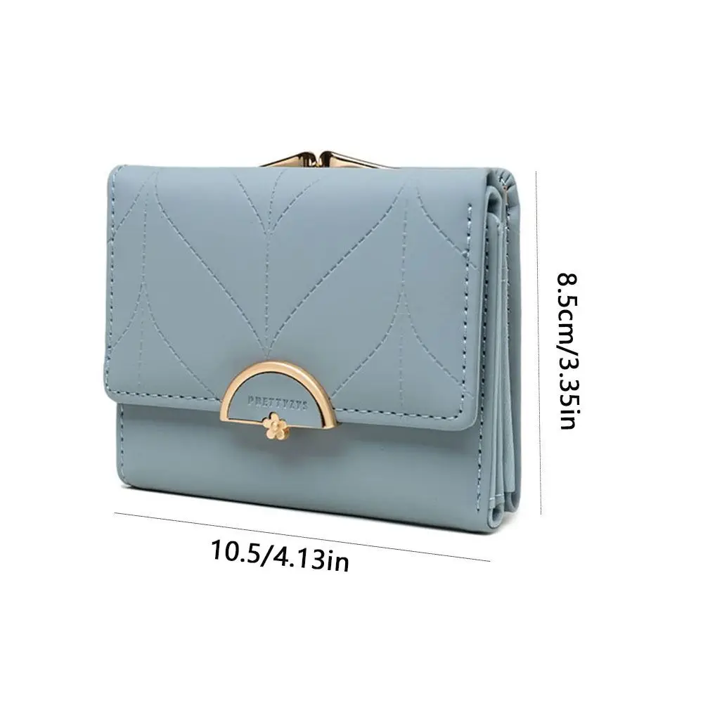 Portable PU Leather Short Wallet Multi-functional Hardware Buckle ID Card Holder Fold Coin Purse Japan Style