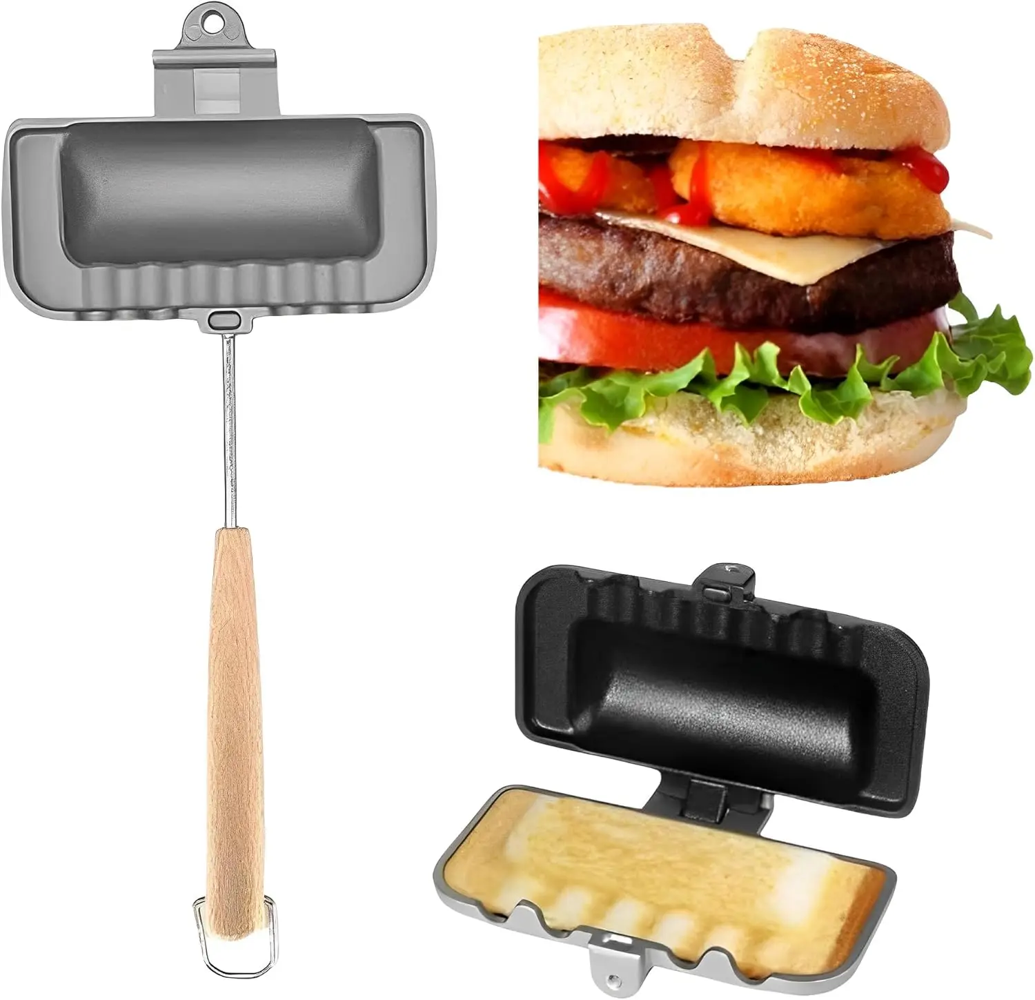 

4w1h Hot Sandwich Maker,Double Sided Pan，Hot Sandwich Maker - Easy and Versatile Use，Upgrade Your Cooking Skills with the