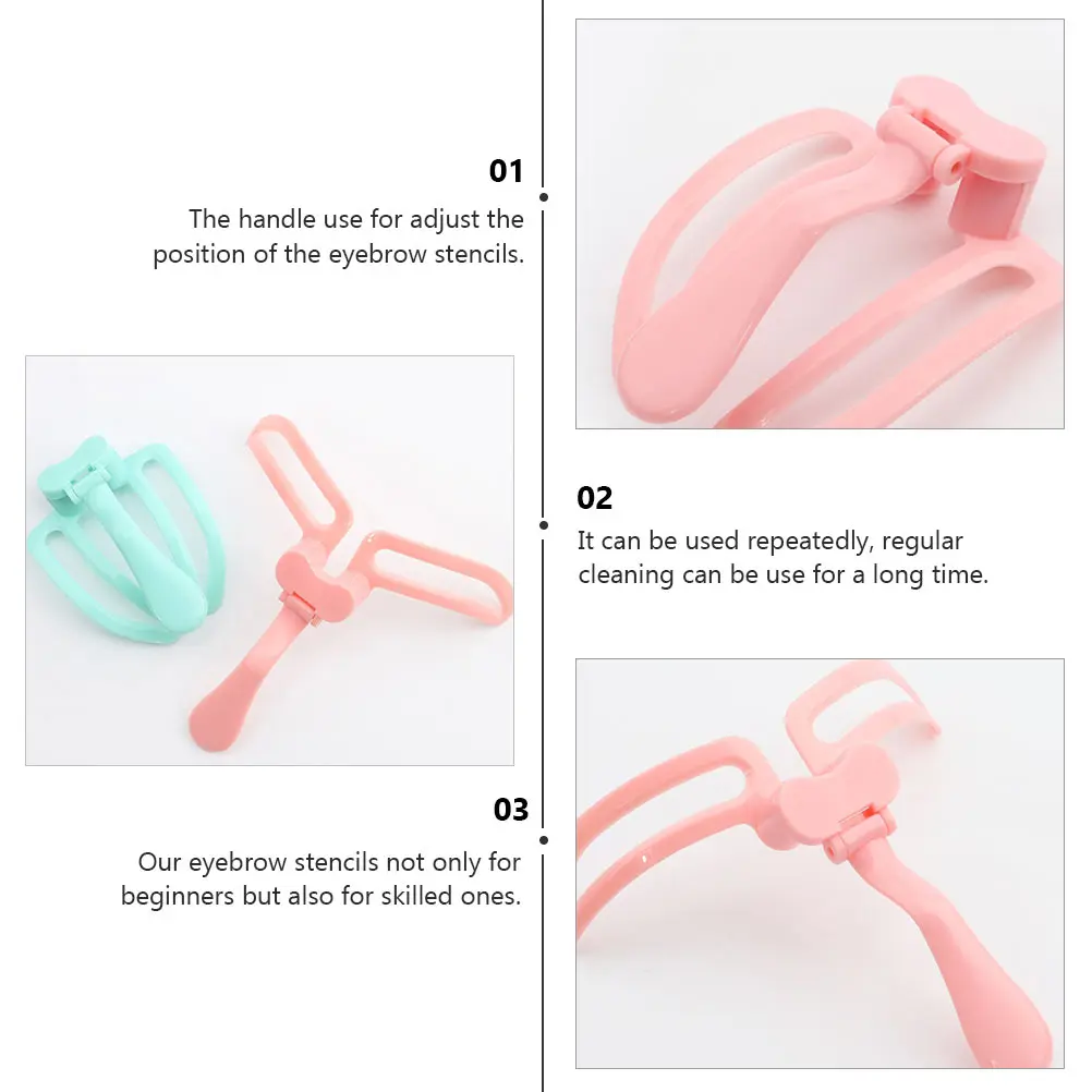 Wenkbrauwsjabloon met handvat Lijstervorm Diy wenkbrauwstencil Roze Abs-sjablonen voor vrouwen