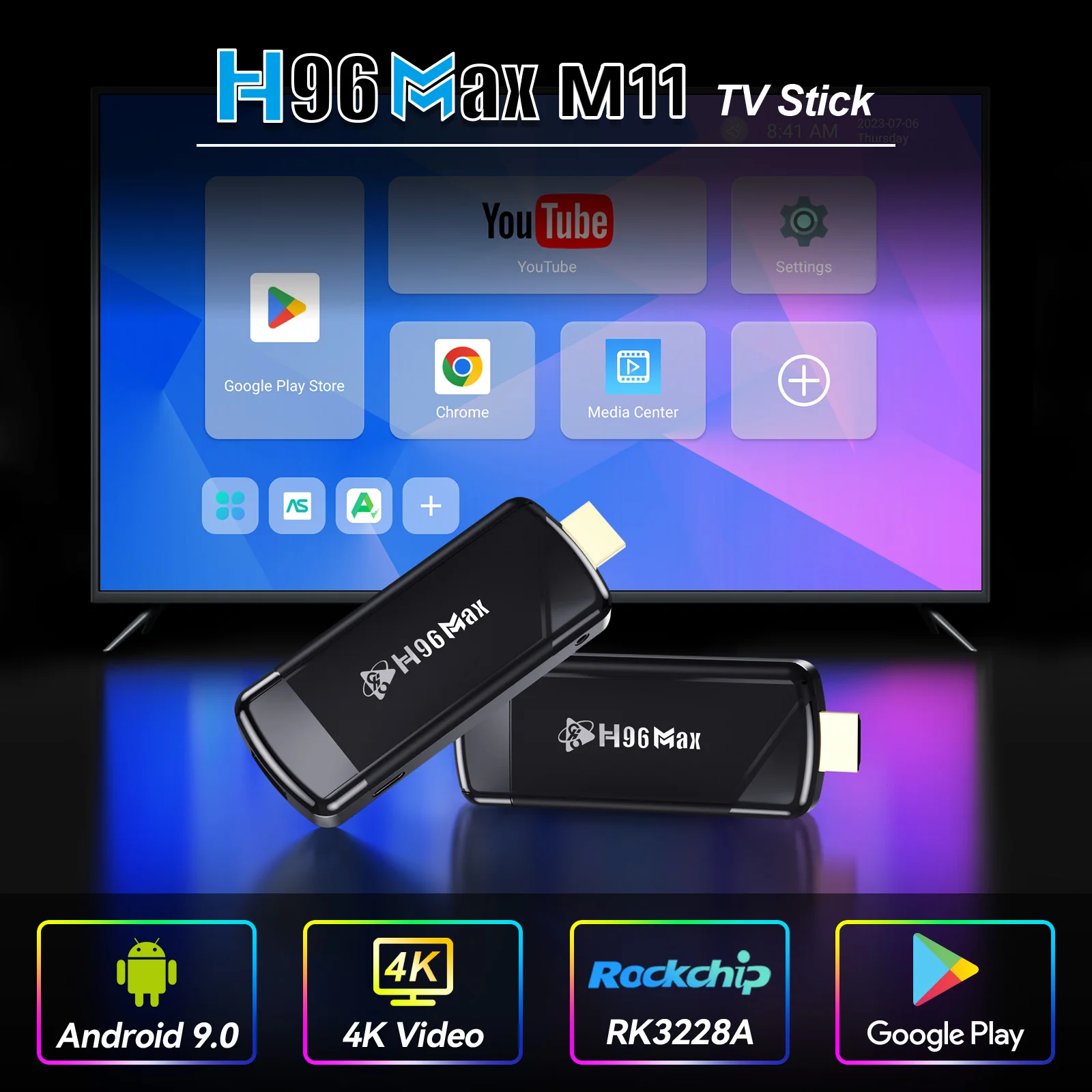 H96Max M11 Android 9.0 TV Stick 1GB 8GB 4k ultra HD ARM Mali-400 GPU set top box cheap video movie TV box