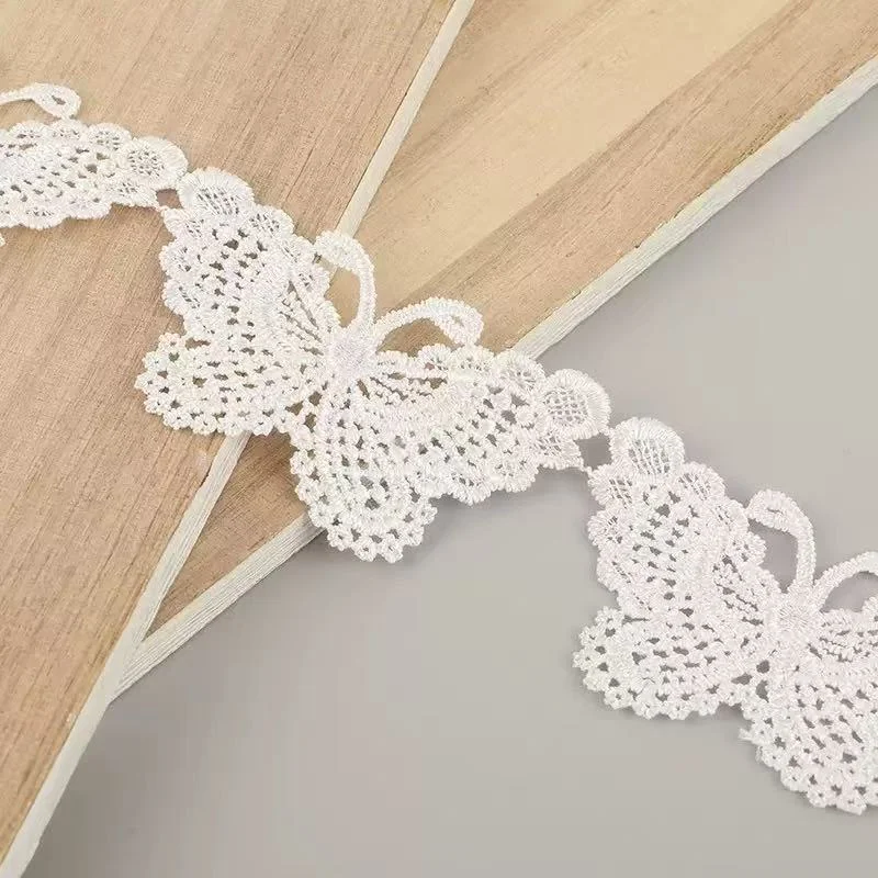 1 M Vintage White Butterfly Lace Edge Trim Embroidery Applique for Sewing Craft