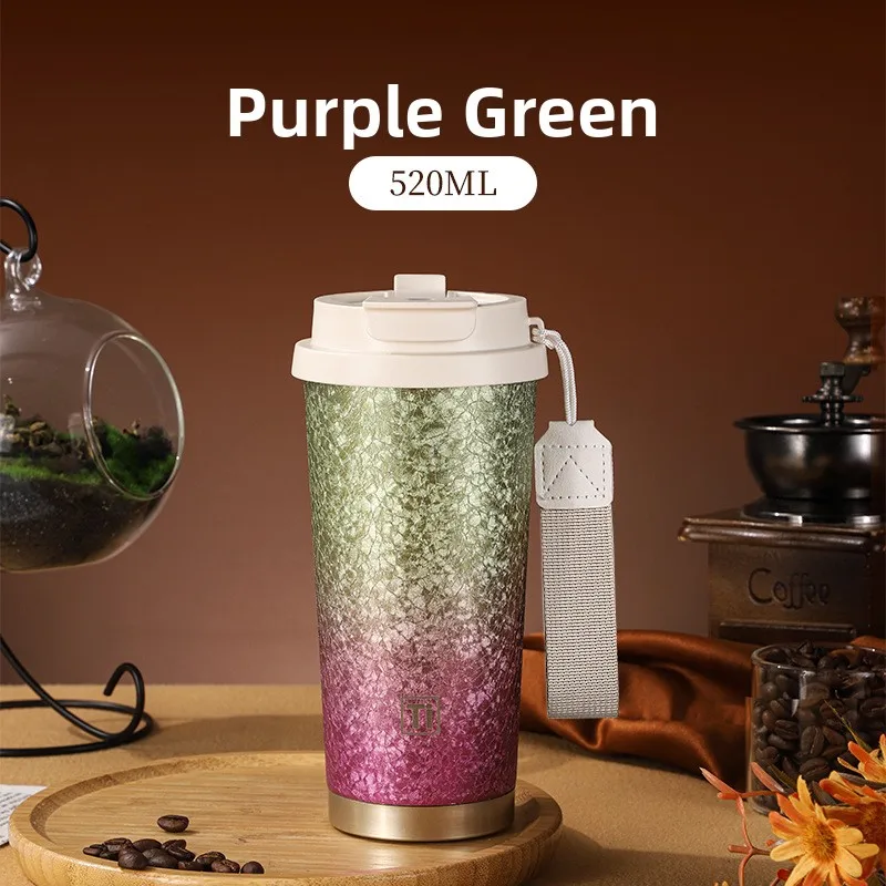 Кофейная чашка с титановым покрытием, портативная изолированная двухсторонняя чашка St, ледяная цветочная краска, деловая подарочная чашка, простой дизайн Ele