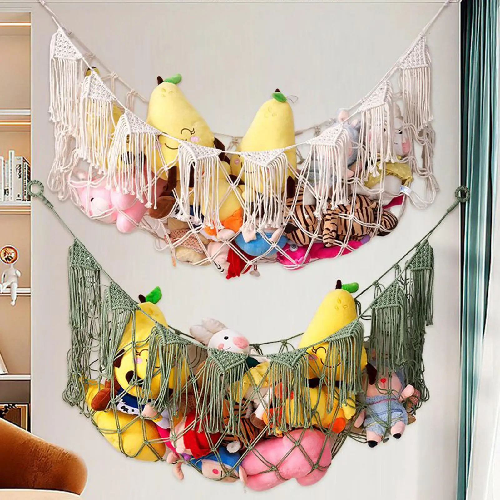 Heavy-Duty Stuffed Animal Net Doll and Toy Storage Net with Hooks Plush Dolls Toy Storage Hammock Mesh Net for Children Toddler