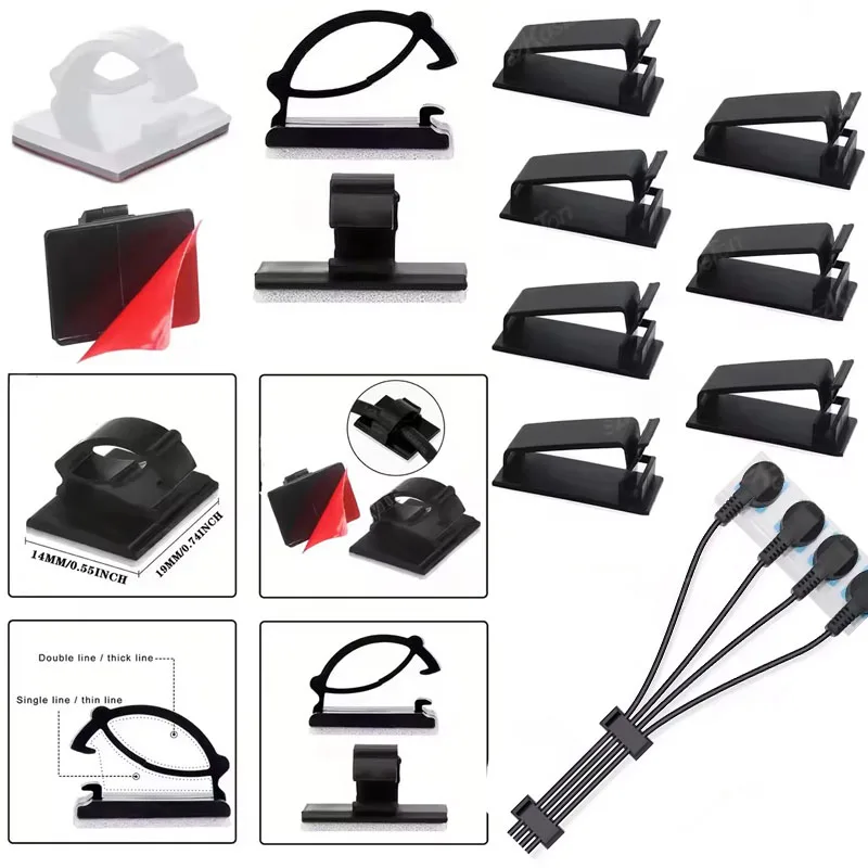20/50Pcs Adjustable Self Adhesive Cable Management Organizer Clips Wall Desk Tidy Data Wire Cord Fixer Fastener for Home Office
