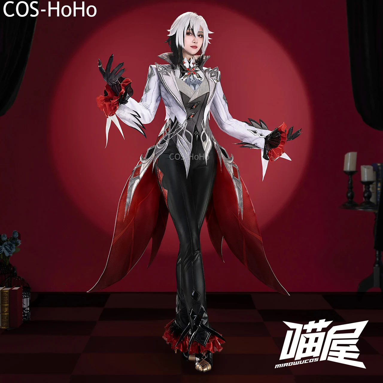 

COS-HoHo Genshin Impact Arlecchino Fatui Executives The Knave Game Suit Elegant Cosplay Costume Halloween Party Outfit Women