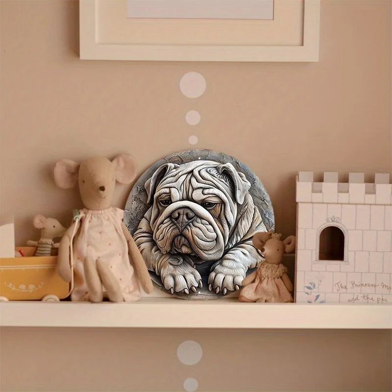 Aluminum Metal Sign Statue Of English Bulldog Round Aluminum Sign Door Hanger Wall vintage  room decor garage farmhouse decor