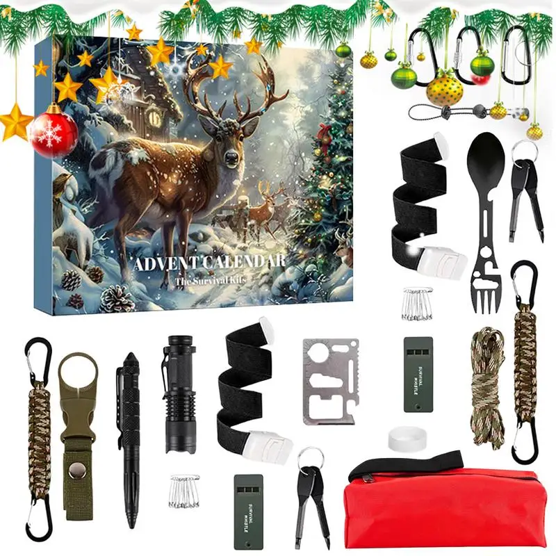 Advent Calendar 2024 Men Survival Kit Portable Outdoor Survival Tool 24 Days Countdown To Christmas Cool Gadgets For Outdoor