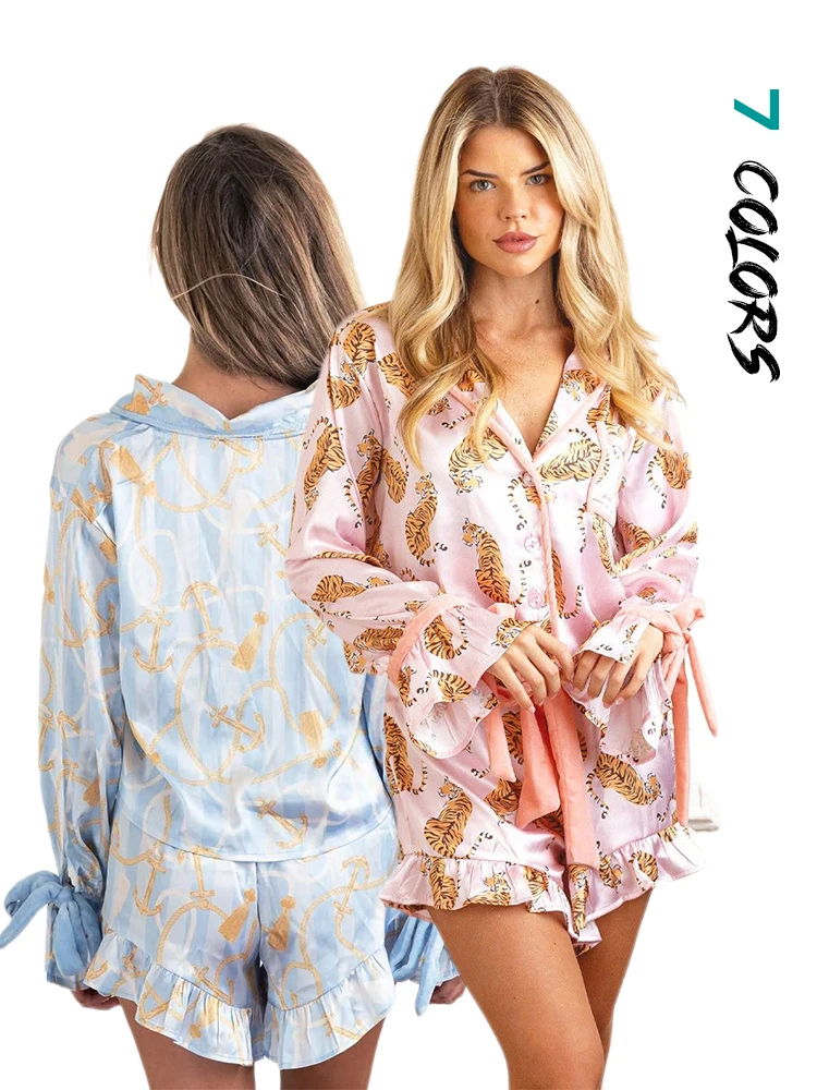 2024 Y2K Ruffle Pajama Sets for Women 2 Piece Shorts Cute Short Sleeve Matching Lounge Shirts Sets 90S Santa Claus Pajamas Set