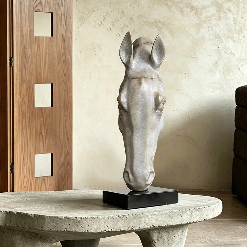 Resin Horse Head Statue Animal Sculpture Figurine Minimalist Desktop Ornament for Home Office Living Room Decor Art Craft Gift