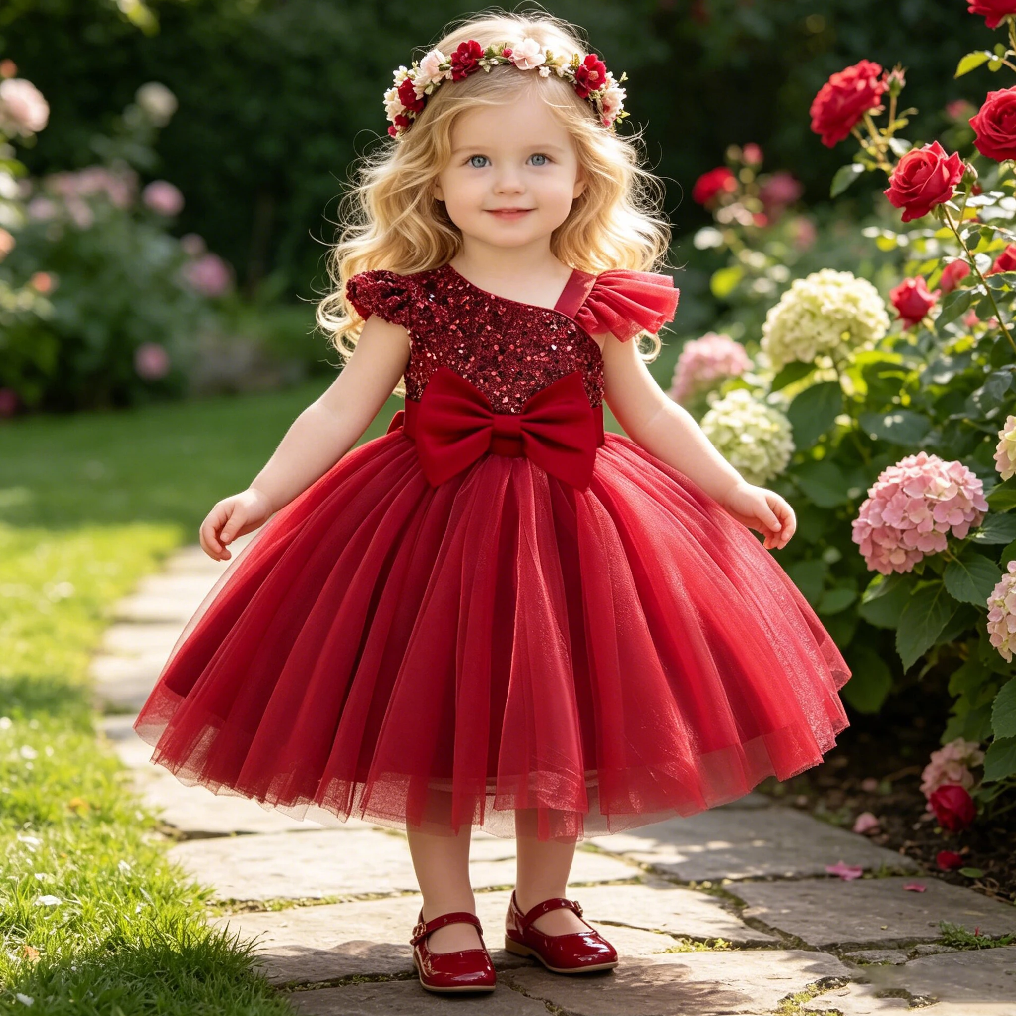 Kleinkind Pailletten Party Festzug Kleid Mädchen Elegante Schleife Spitze Geburtstag Prinzessin Kleid Baby Sommer Hochzeit Taufe Kinder Kleidung