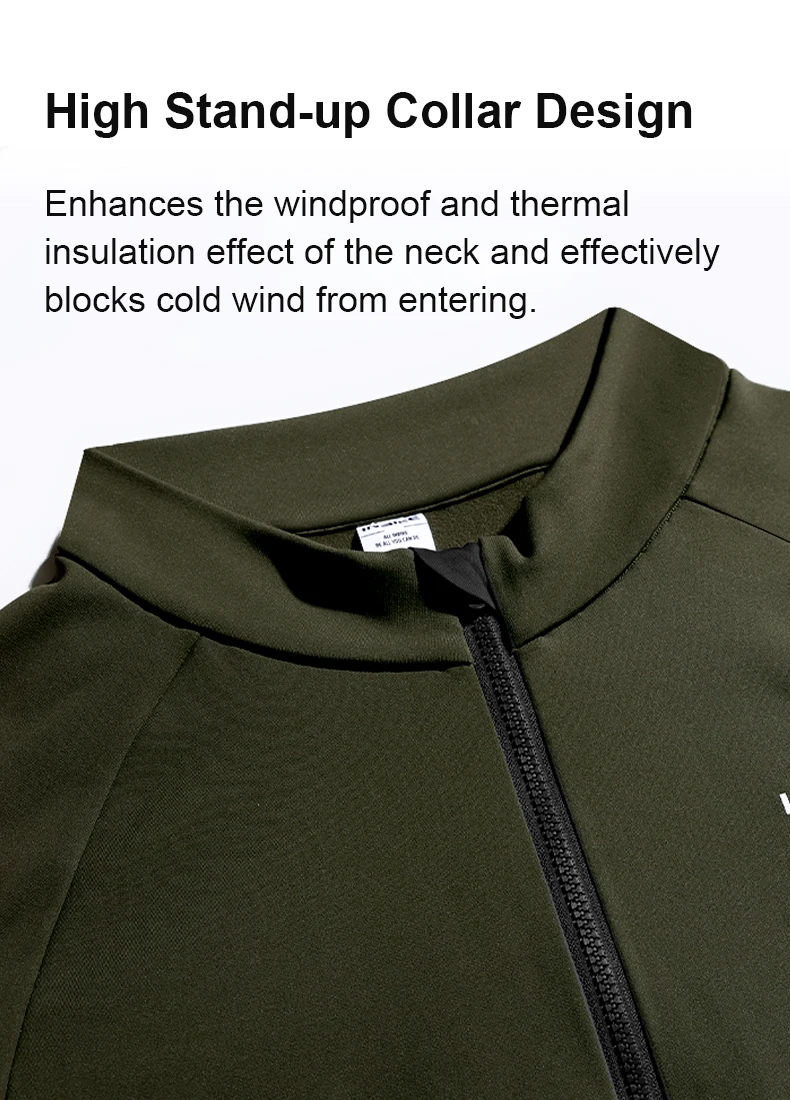 INBIKE Herren-Fleece-Radtrikot für den Winter, langärmelig, durchgehender Reißverschluss, einfarbig, Rennrad-Top mit 3 Gesäßtaschen, Radtrikot – Detail 6