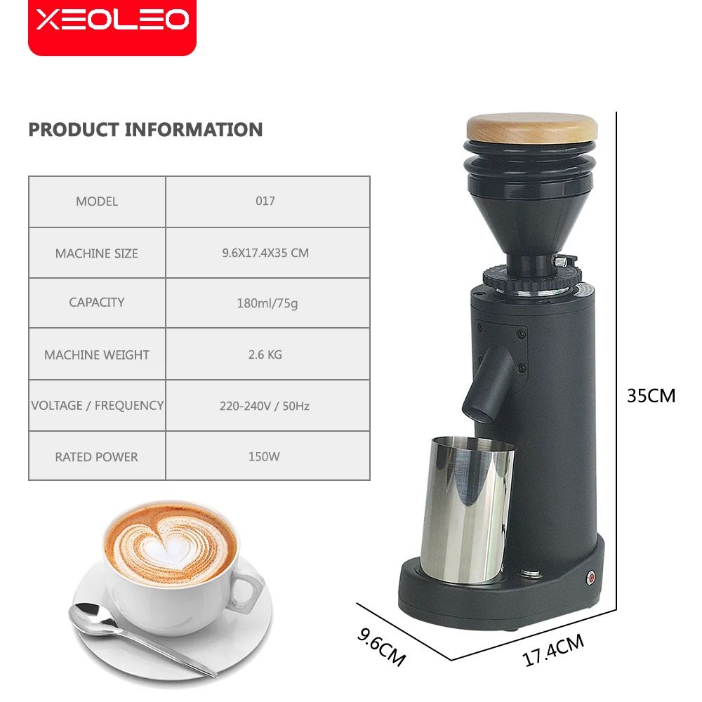 XEOLEO Elektrische Kaffeemühle 40mm Konische Gratmühle Blasbehälter Titaninum/SS 150W Kaffeebohnenmühle Maschine Kaffeemühle