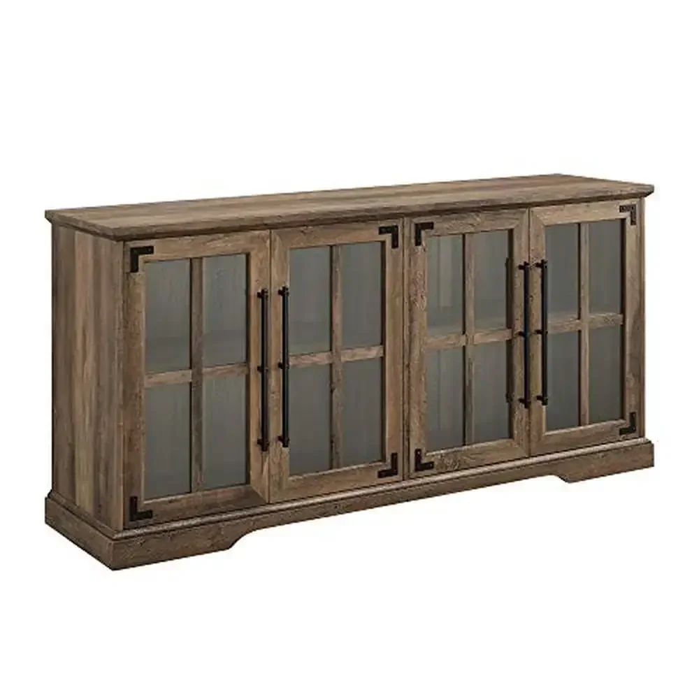 Rustic Farmhouse TV Stand Wood Cabinet Glass Doors 64