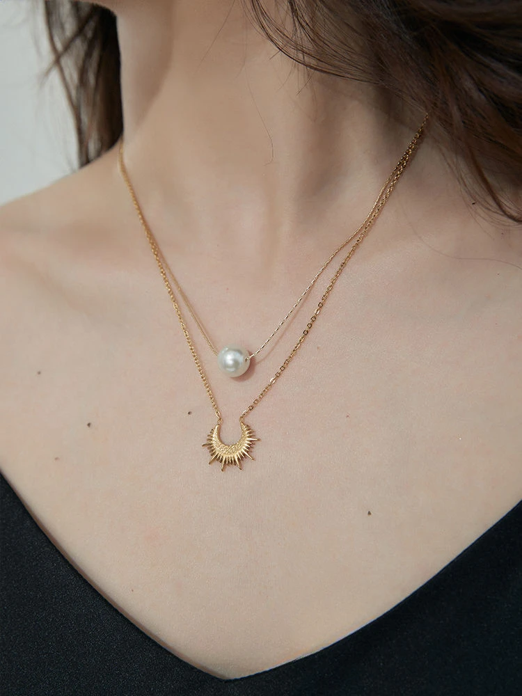 UMQ Niche Design Merman Tears Moon Pearl Twin Necklace Female Gentle Elegant High-Grade Clavicle Chain