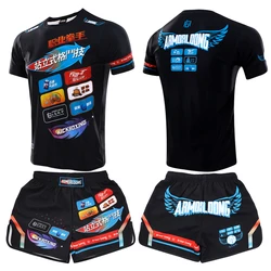 Spodenki Muay Thai boks T koszula damska mężczyzna Rashguard MMA Jiujitsu Kickboxing spodnie Fitness trening gimnastyczny sztuki walki zużycie