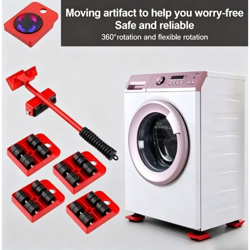  5Pcs Furniture Moving Roller Set Professional Casters & Lifter for Heavy Household Goods Transport 