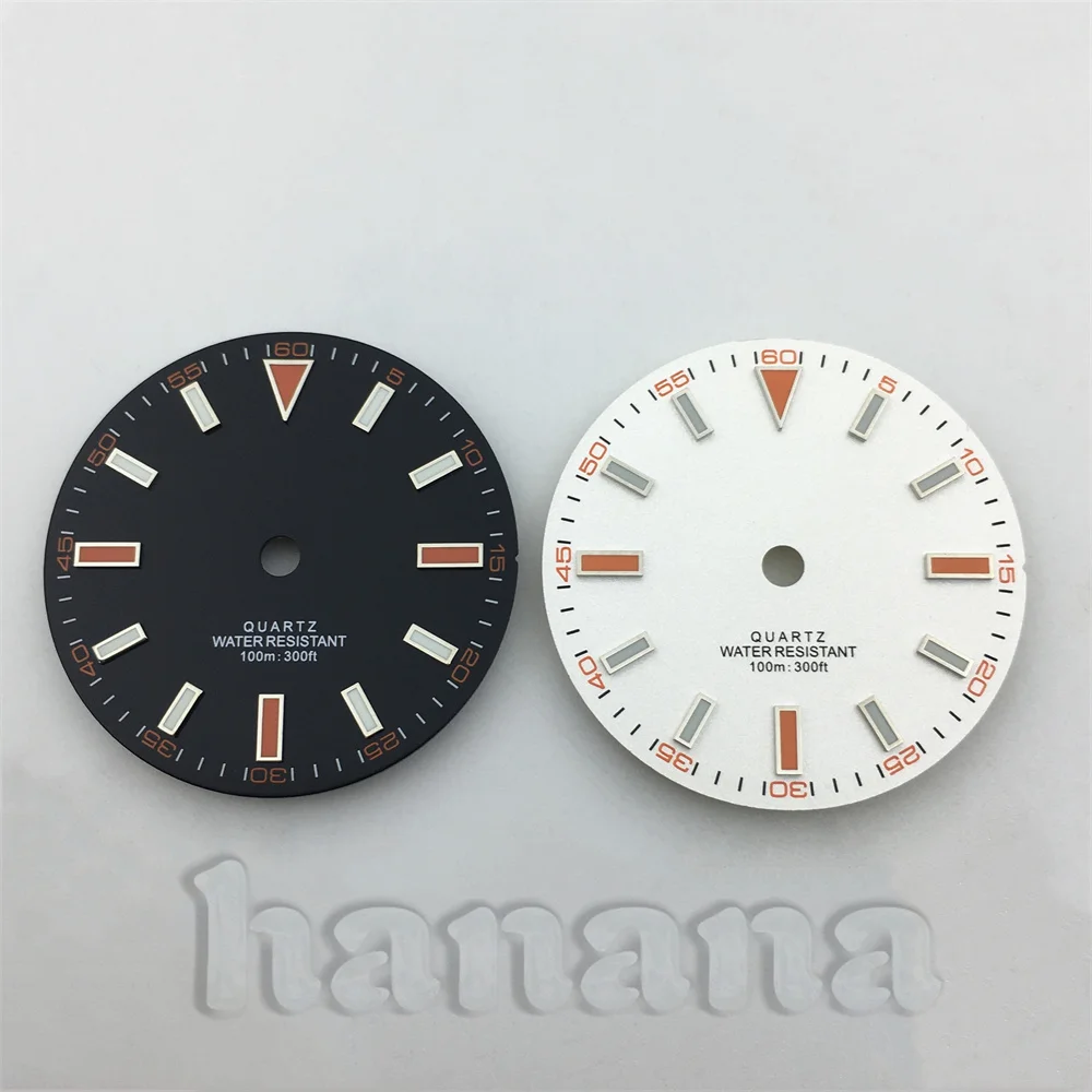 قرص ساعة كوارتز 29 ملم قرص أسود وأبيض وأزرق لحركة كوارتز روندا 515 ليلة مضيئة خضراء