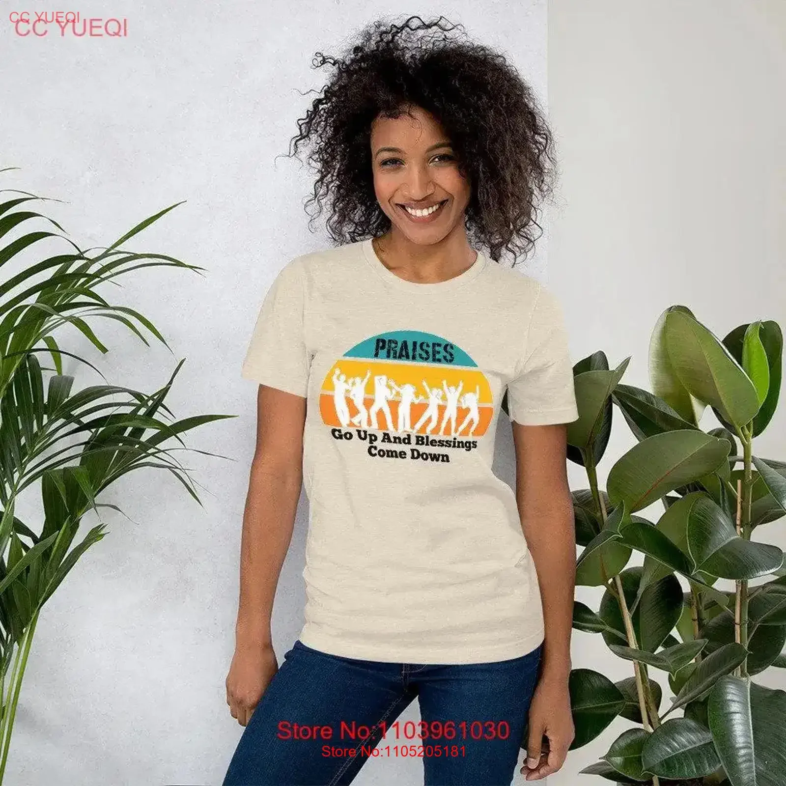 Praises Go Up Blessings Come Down Christian T Shirt Religious Inspirational People Dancing and Praising The Lord vintage