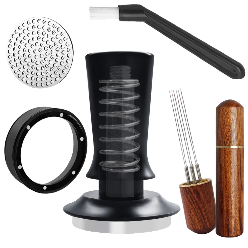 51/53/58mm Espresso Tamper, 5Pcs/Set Coffee Tampers Tools with WDT Stirrer Tool, Puck Screen, Dosing Funnel, Cleaning Brush view 6