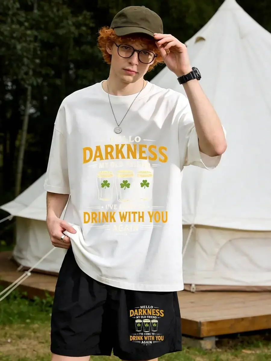 

Mens 2-Piece Casual Set White Short Sleeve T-Shirt And Black Shorts For Summer Daily Wear