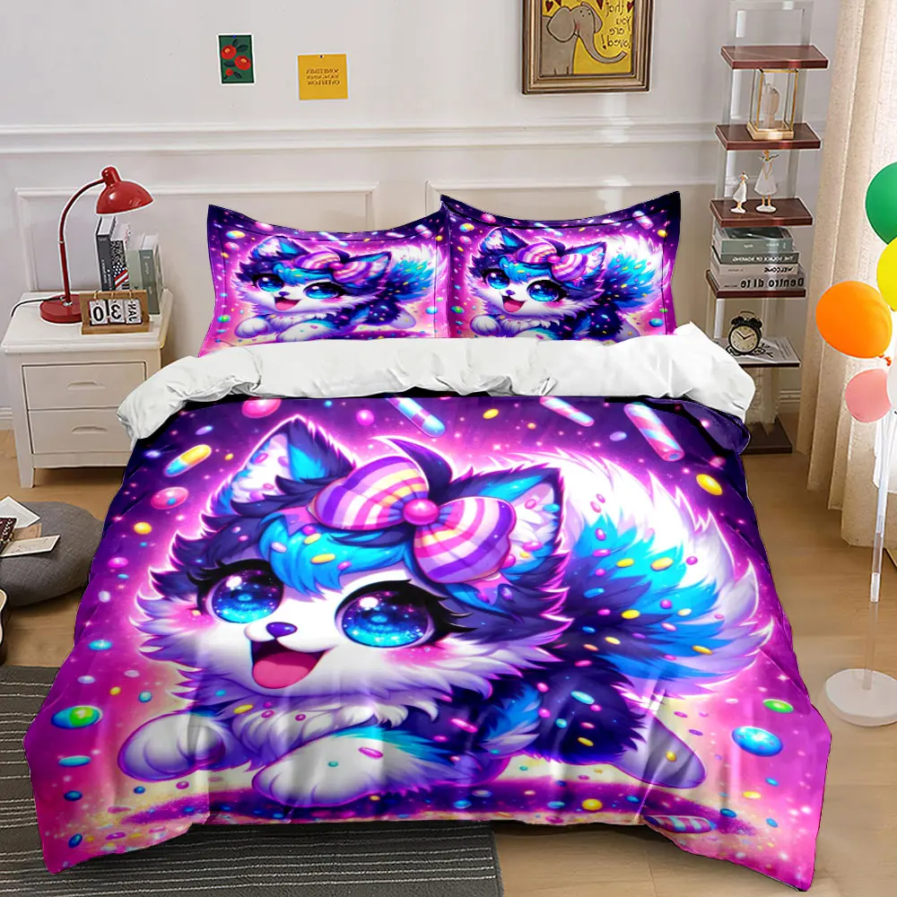3pcs Fantasy candy animal character Duvet Cover Set with 3D Printing Design Soft Polyester Bedding Set All-Season Comfort