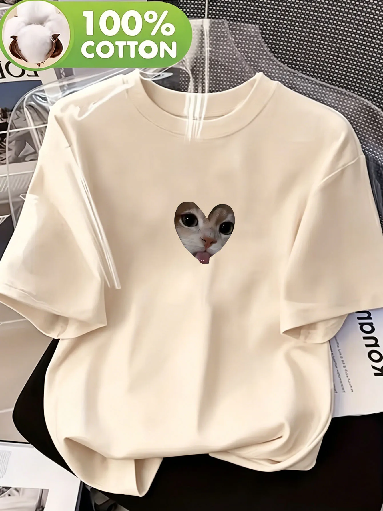 Ladies' Love Tongue Orange Cat Pattern T-shirt Breathable Basic Casual Style T-shirt Daily Commuting Soft Skin Friendly Wearing
