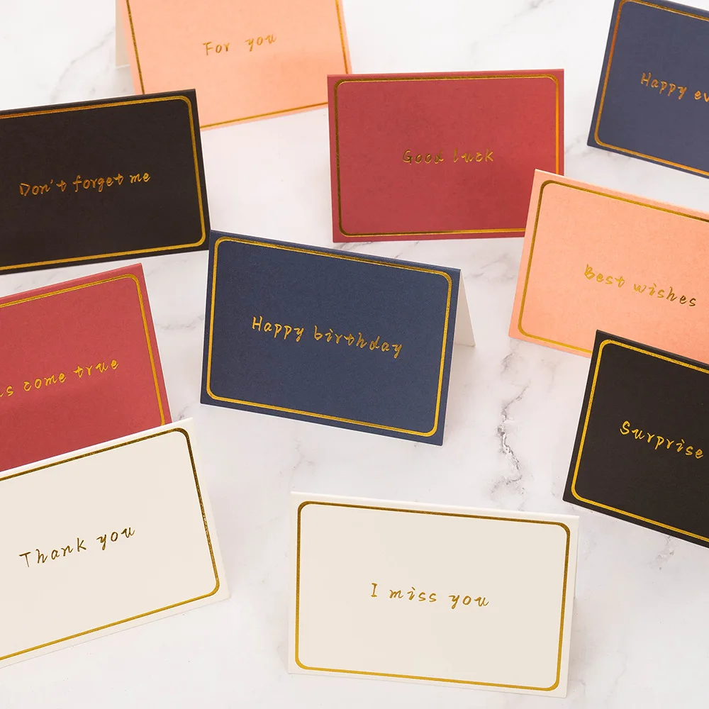 Business Foil Greeting Cards, Paper Cards, Thank You, Best Wishes, Happy Birthday, Good Luck, Dreams Come True, 10Pcs