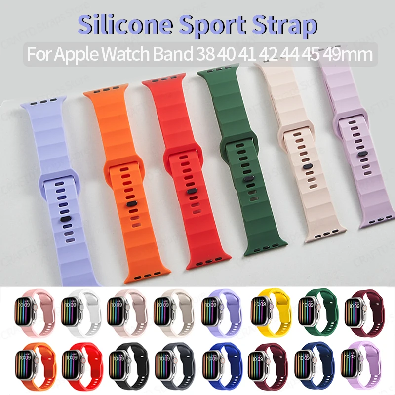 

Silicone Strap for Apple Watch 44mm Band 45mm 42mm 41mm 40mm 38 49 Replacement Wristband for iwatch Series 9 4 5 Se 6 7 8 Ultra2