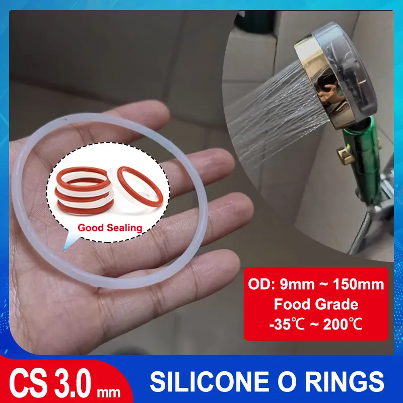 10Pcs Red / White Good Sealing VMQ O Ring CS 3mm OD 9mm ~ 150mm Waterproof Washer Round O Shape Silicone Rubber Seal Ring