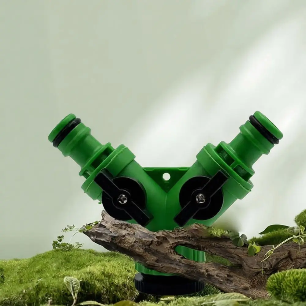 Outdoor Garden Hose Splitter Two Way Plastic Connector Irrigation Tap Adapter Dual Water Flow Valve Green Watering System