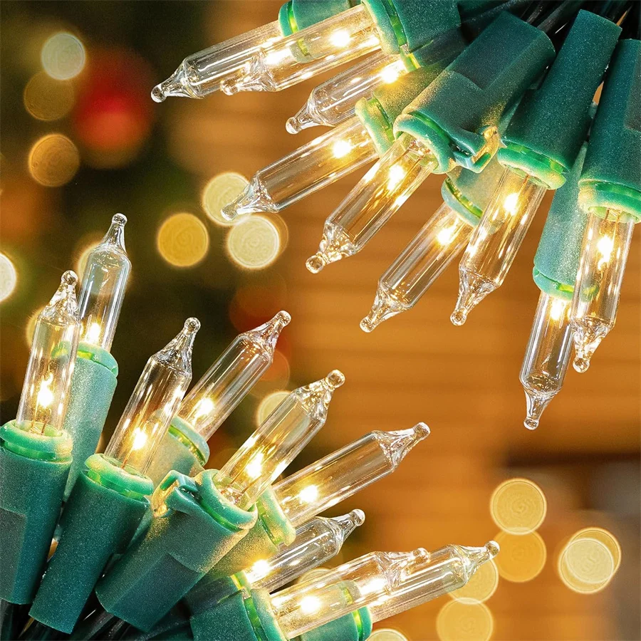 7M 100 Count Clear Christmas String Light Outdoor Incandescent Bulbs Mini Fairy Light Garland for Patio Holiday Party Decor