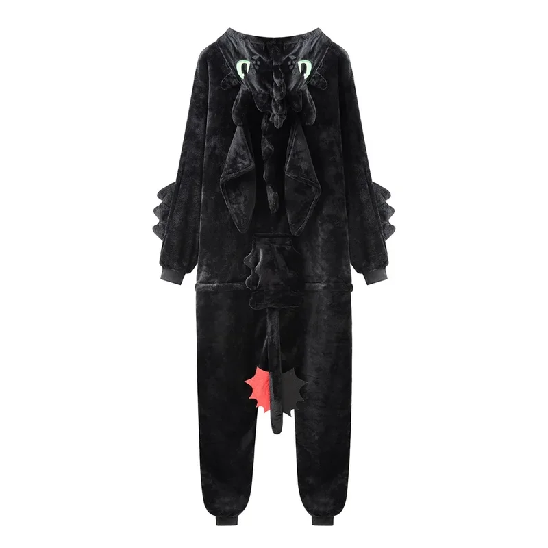 Anime Black Dragon Kugurumis Unisex Onesie Winter Warm Homewear Flannel Women Halloween Party Outfit Christmas Pajamas