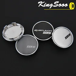 4PCS Rim Center Cap 62mm OD / 56mm Clip SSR Emblem Sticker Wheel Cover Caps Wheel Hub Cap Black & Silver