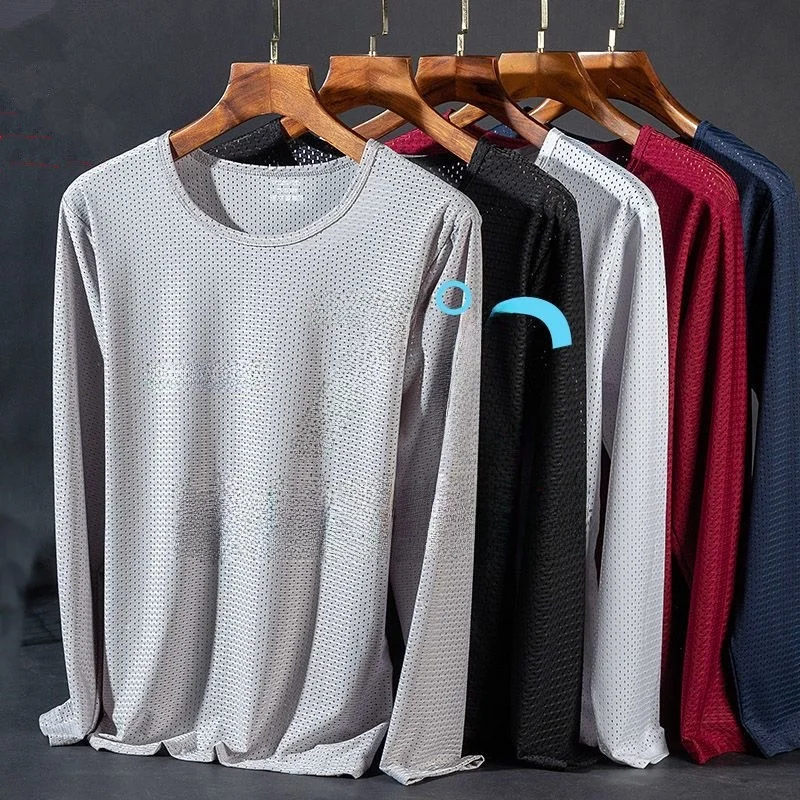

Ice Silk Long Sve Men's T-irt Thin Me Breathable Sun Protection Qui Dry Youth Air Conditioned Base irt Summer New ...