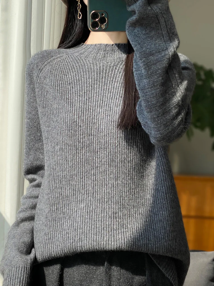 Basic Autumn Winter Cashmere Female Pullover Long Sleeve Knitwear Mock-Neck 100% Merino Wool  Women Casual Sweater Tops