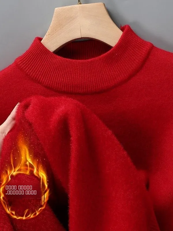 

Мужской утепленный шерстяной свитер с высоким воротником на флисовой подкладке, вельветовая вязаная базовая кофта для осени и зимы