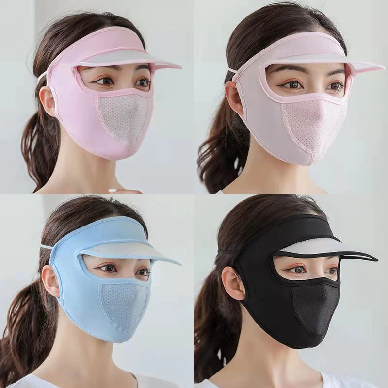 1pc Summer Ice Silk Mask UV Protection Face Cover Sunscreen Face With Brim Outdoor Cycling Sun Protection Hats Caps