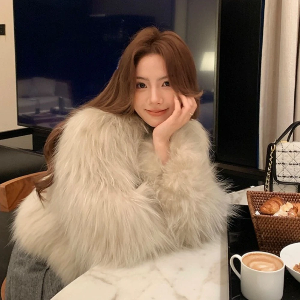 

OFTBUY Real Fur Jacket Lady Knitted Thicken Long Sleeve V-neck Winter Weaving Fur Women Winter Natural Raccoon Fur Coat Women