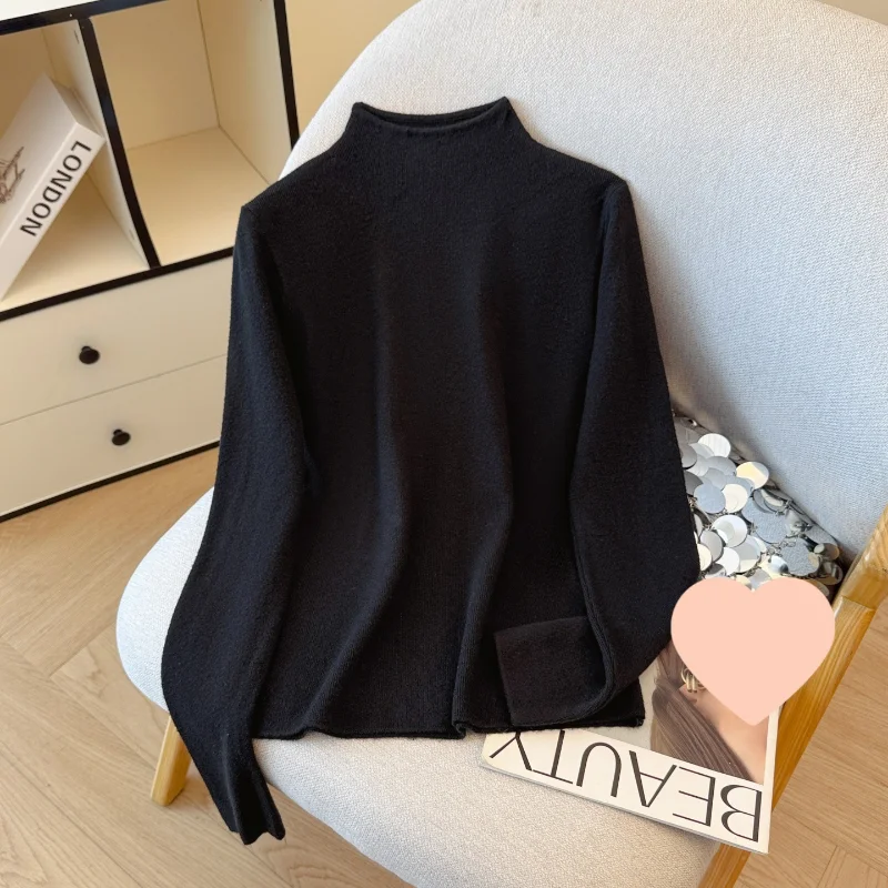 Stand Collar Knitted Long-sleeved Base Shirt Women in Spring Autumn and Winter New Pullover Sweater Tops Underwear Women