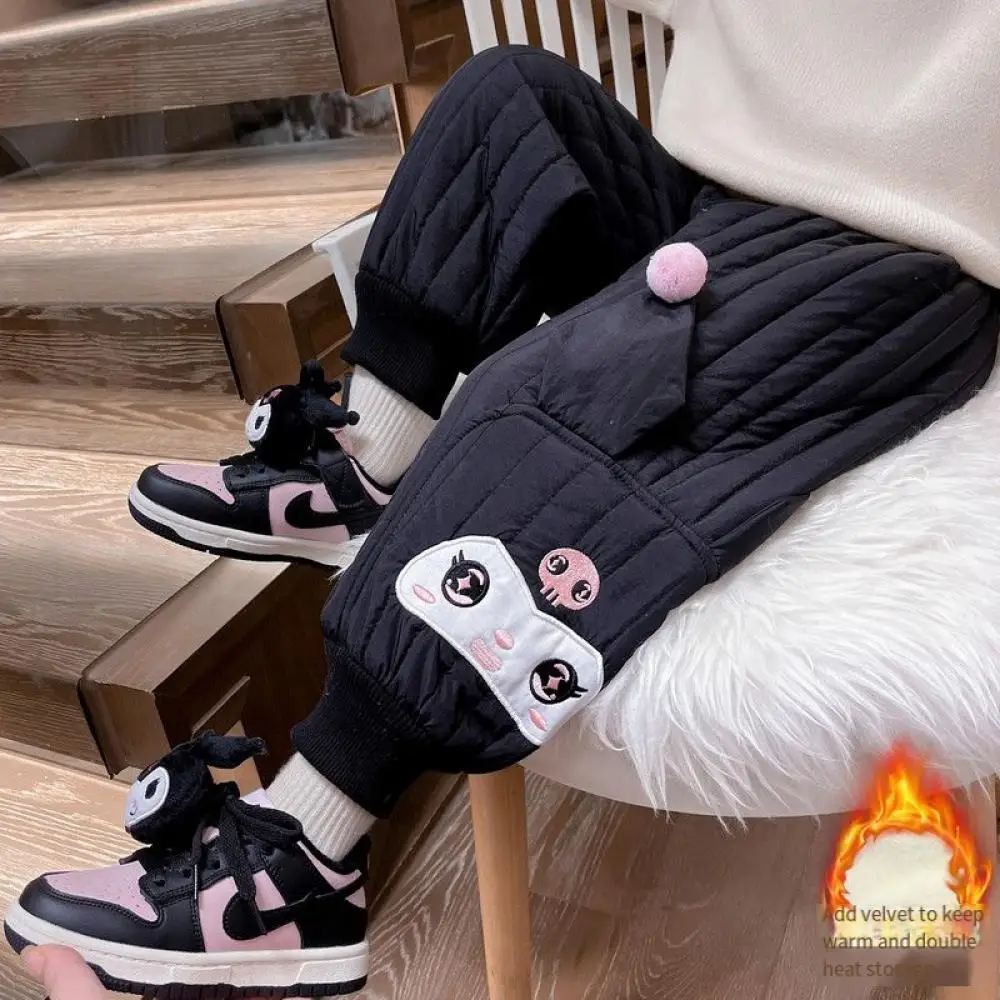 

Брюки для девочек Kawaii Sanrio Kuromi аниме милые утепленные теплые брюки осень-зима детские повседневные хлопковые брюки детская одежда