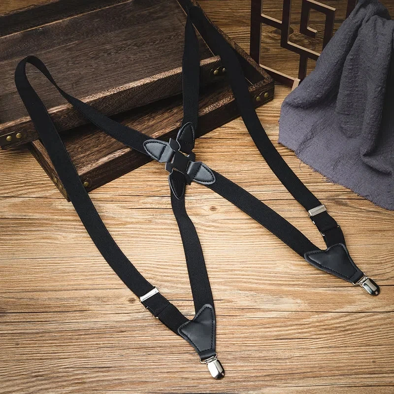 Heavy Duty Suspender for Men Pants Black High Elastic Suspenders 2.5*110cm Vintage 2 Strap Clip Retro Non-slip Trousers Braces