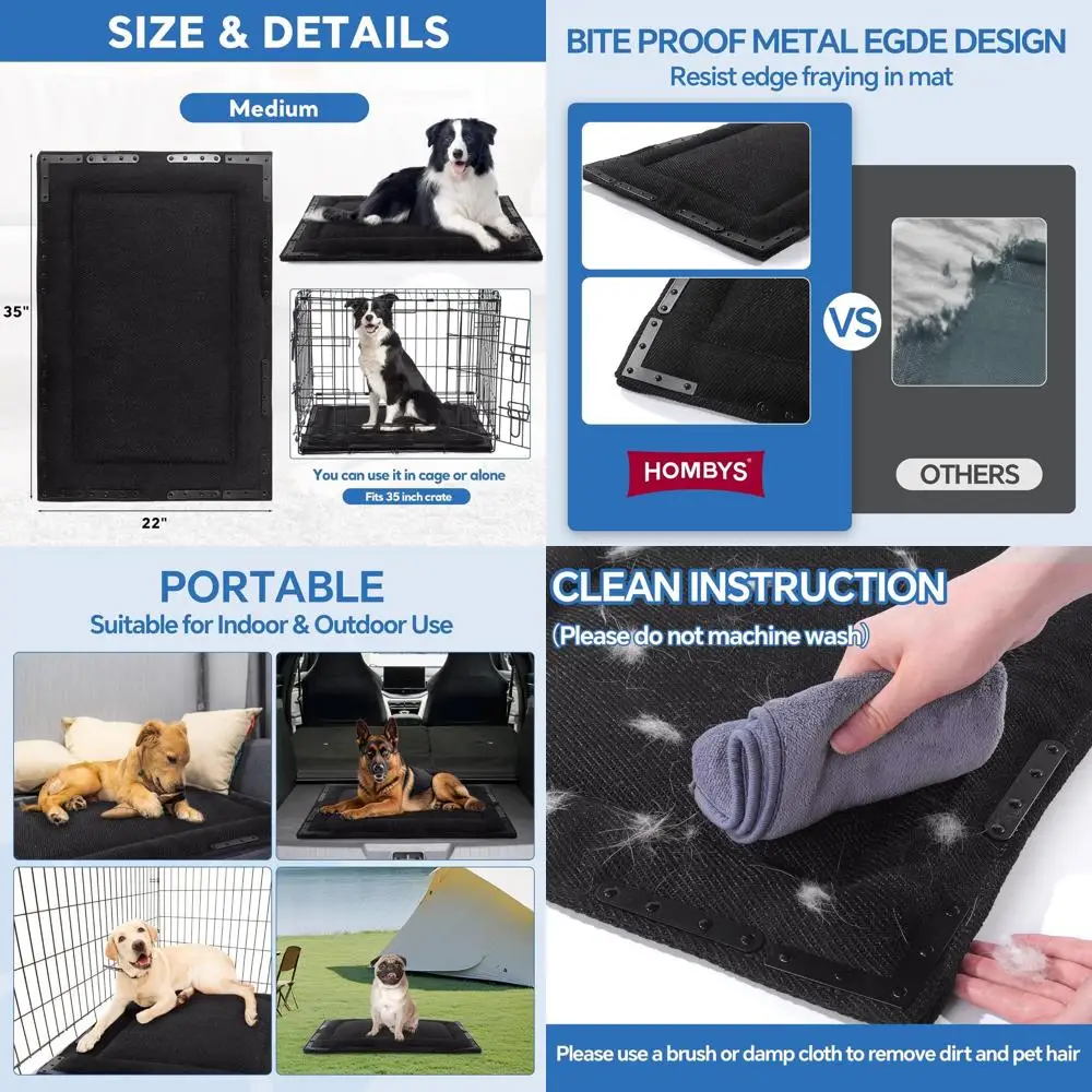 

Durable Chew-Resistant Dog Bed with 14 Rivets - Thick, Waterproof Mat for Aggressive Chewers, 35x22