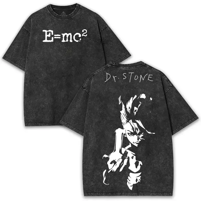 Neues, gewaschenes Sommer-T-Shirt aus Baumwolle für Herren mit dem Ishigami Senku-Charakterdesign aus der Anime-Serie von Dr. Shinji