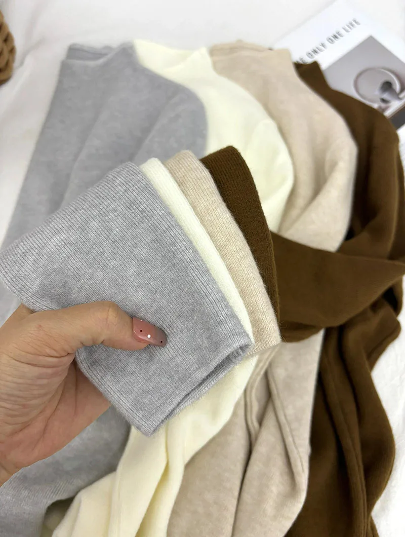 Damen Halbrollkragen-Strickpullover Weicher Slim-Fit Langarm-Unterziehpullover Einfarbig Lässiger Herbst-Winter Basis-Pullover – Detail 9