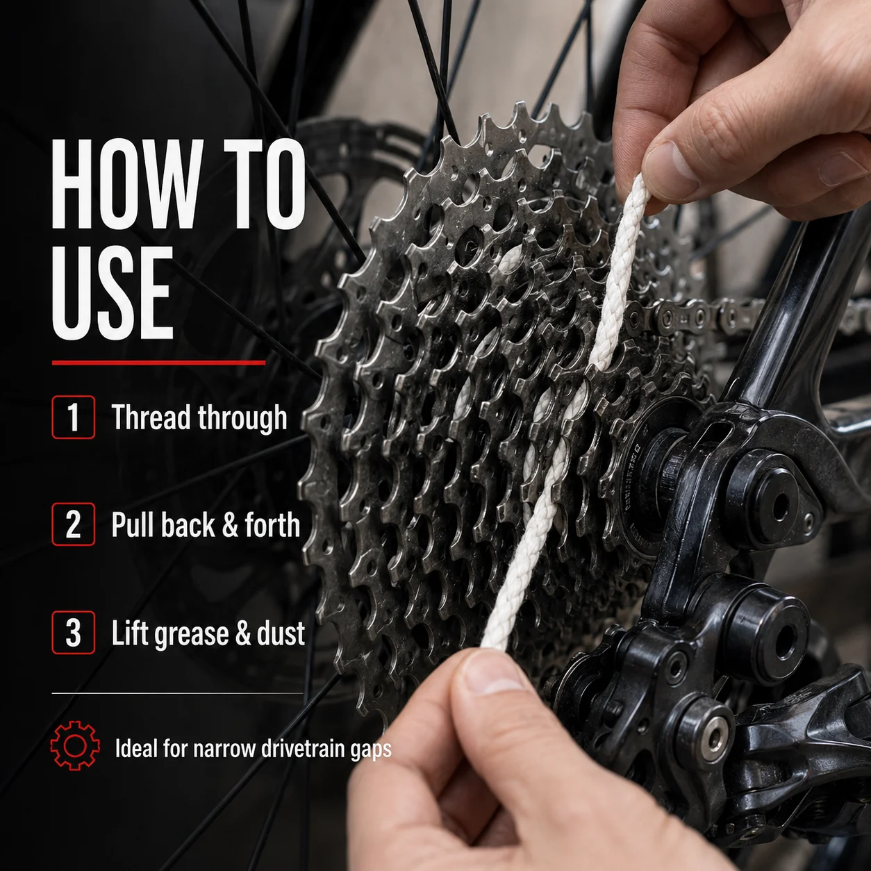 2Pcs Bike Gear Floss Microfiber Rope Bicycle Cassette Chain Cleaner Washable Drivetrain Detailing Tool For MTB Road Cycling Kit