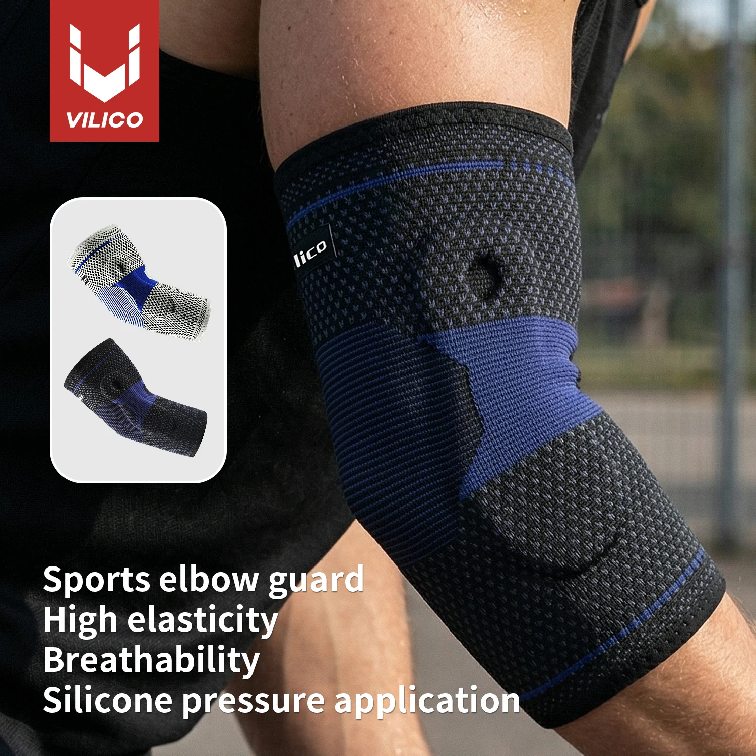 Suporte de cotovelo elástico de silicone respirável - proteção profissional para cotovelo com absorção de umidade e compressão para esportes e academia