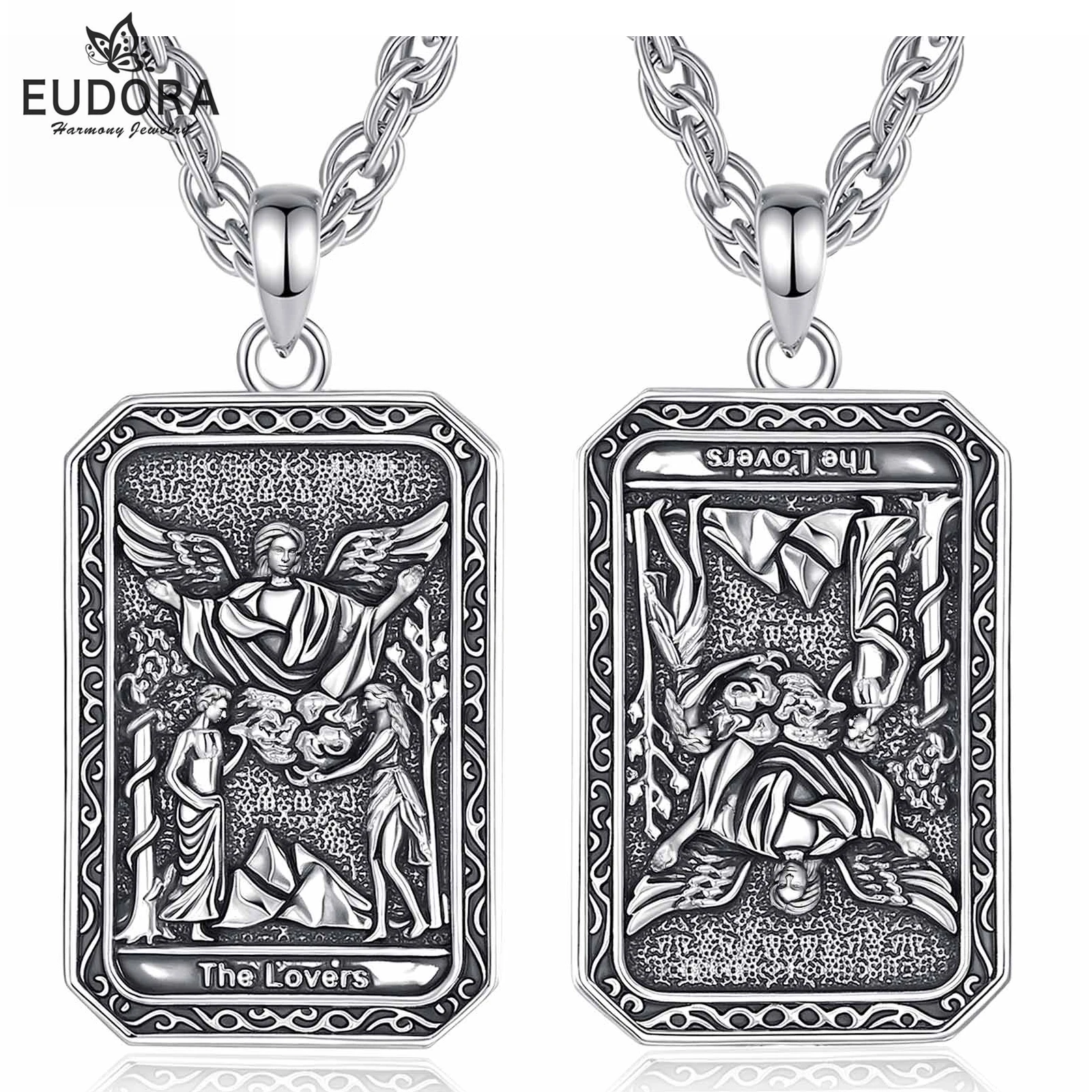 Eudora Copper Tarot Cards Necklace The Lovers Amulet Vintage Major Arcana Divination Pendant Spiritual Jewelry Gift for Unisex
