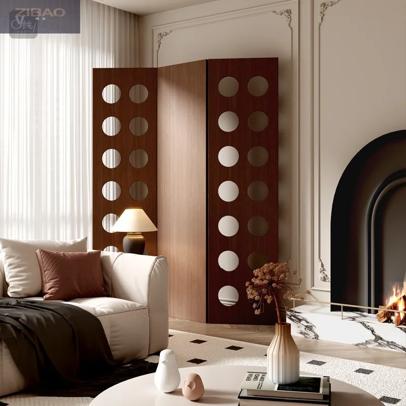 Zibaoquan Solid Wood Folding Round Screen Living Room Home Entry Bedroom Art New Chinese Retro Partition Screen