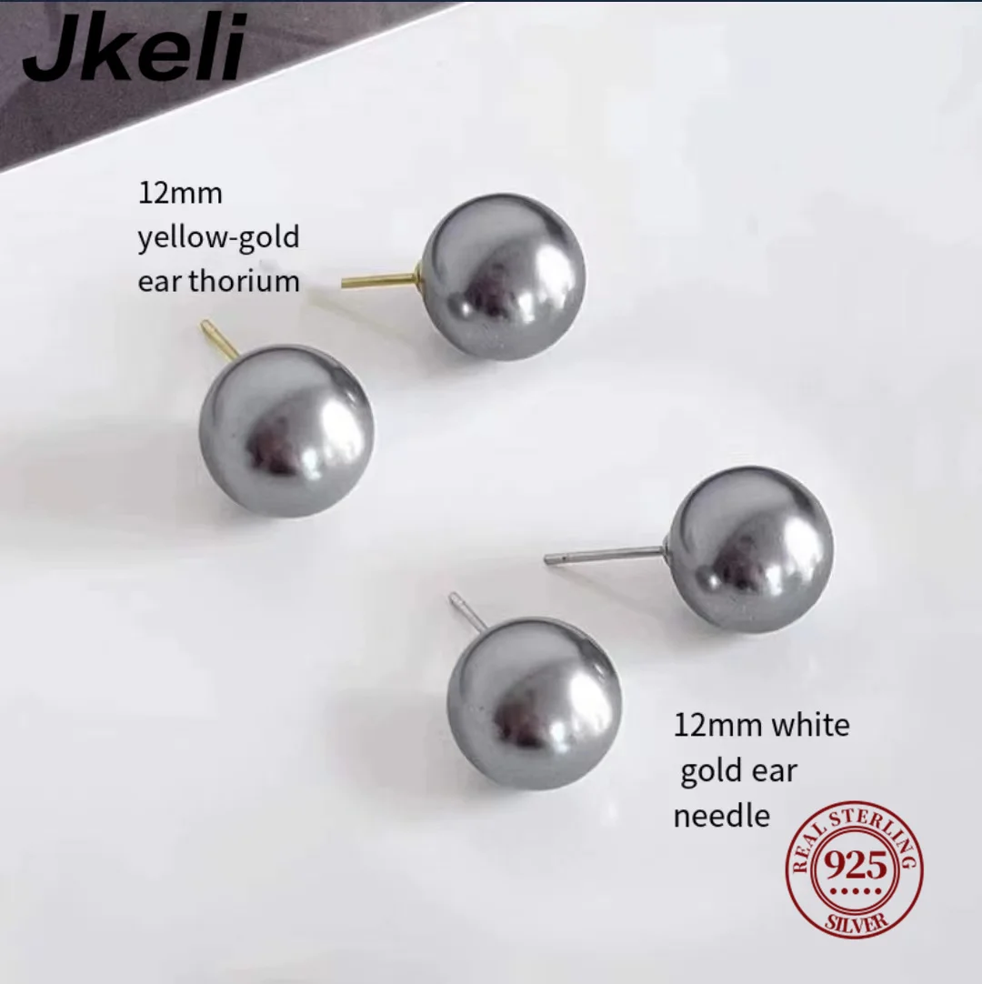 Jkeli Wholesale Natural White 8-12mm Freshwater Pearl and 925 Sterling Silver Stud Earrings for Women One Pair